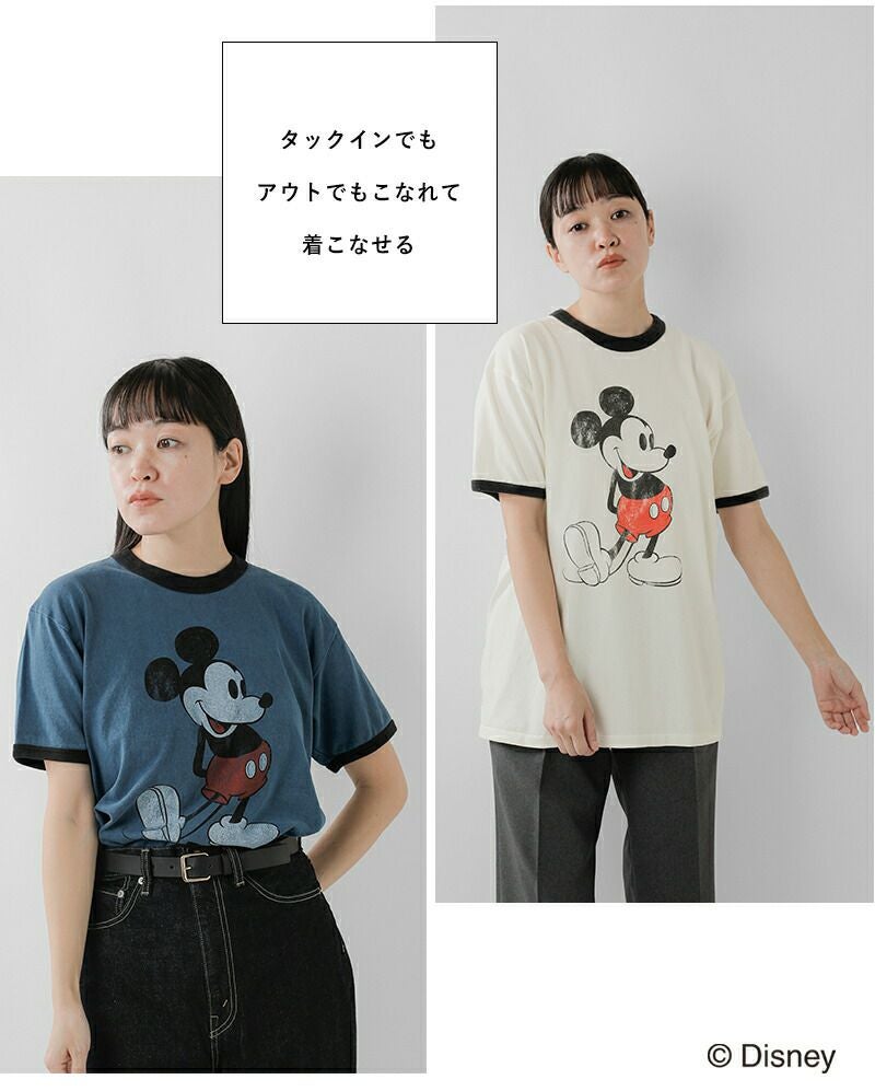 Johnbull ジョンブル コットン「ミッキーマウス」プリント リンガー T