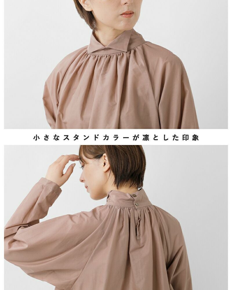 mizuiro ind ミズイロインド コットン スタンドシャツカラー ギャザー