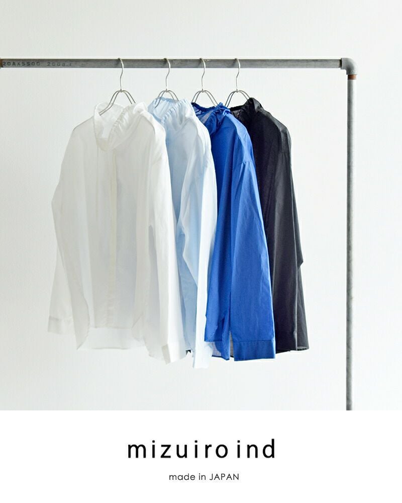 mizuiro ind ミズイロインド コットン ギャザー スタンドカラー シャツ