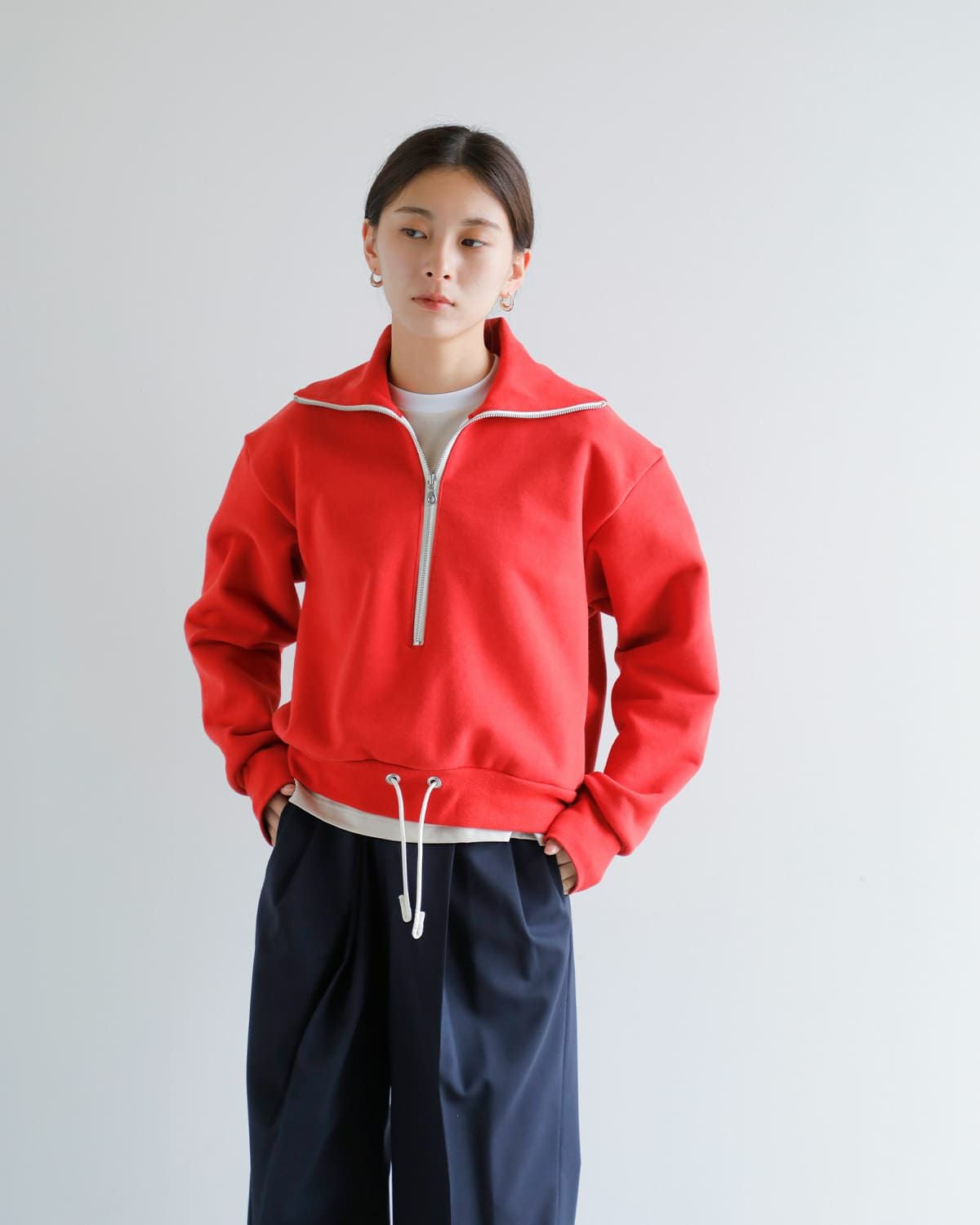 ジュンミカミ　ハーフジッププルオーバー JUN MIKAMI：HALF ZIP PULL OVER - WHITE - ORANN ONLINE SHOP