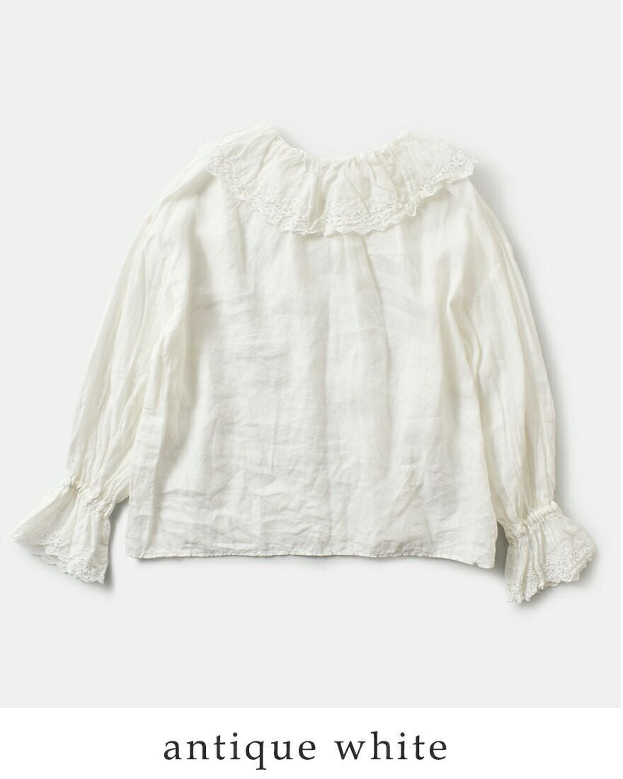 1872◆Gauze#ガーゼ ラミーリネン アンティーク レースフリル ブラウス Gauze# ガーゼ ラミーリネン アンティーク レース フリル 2way