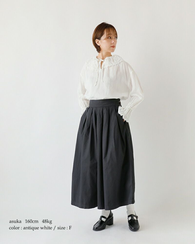 新品タグ付き gauze♯ガーゼ リボンラミーリネンブラウス Gauze# ガーゼ ラミーリネン アンティーク レース フリル 2way