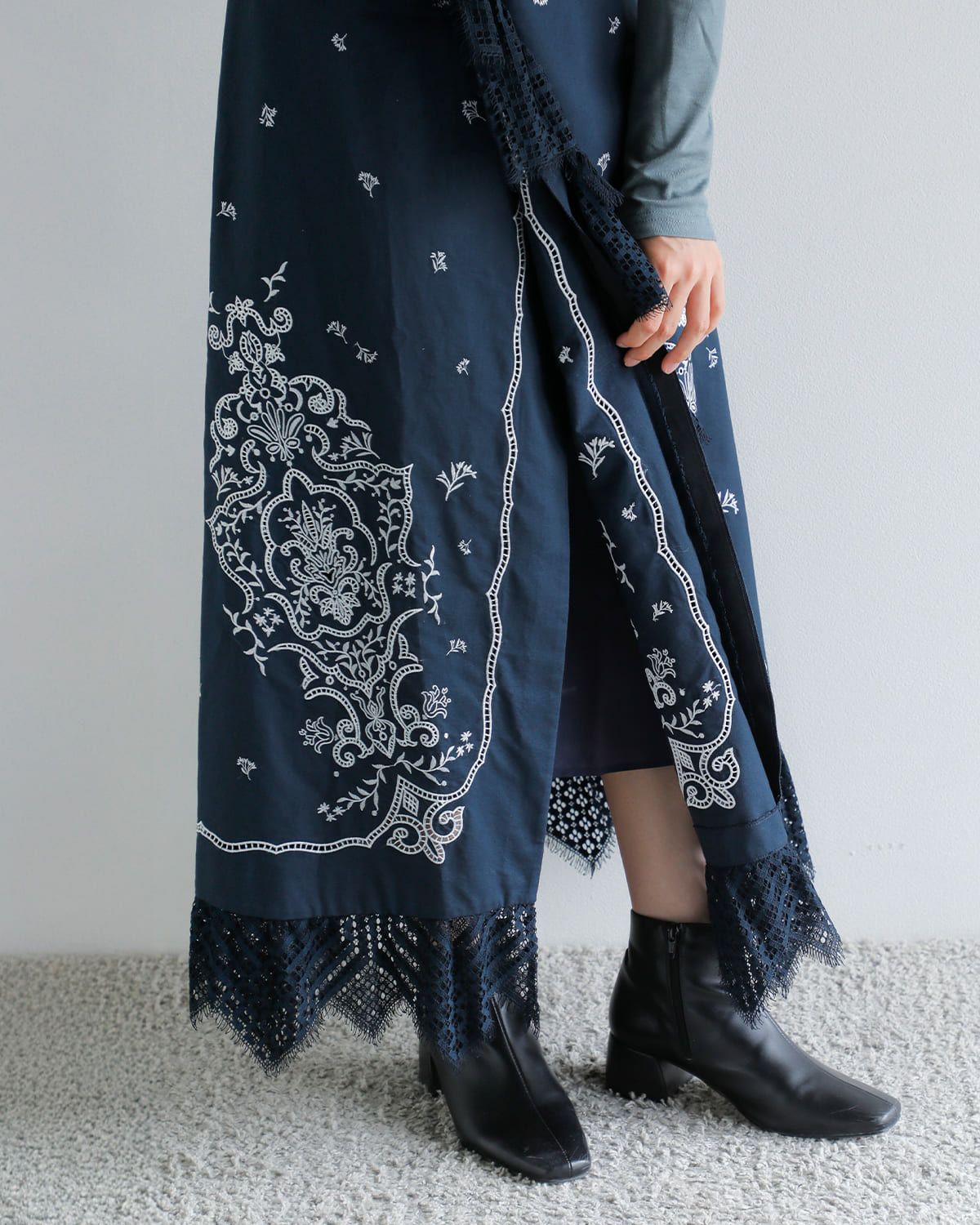 50%OFF】CREDONA クレドナ コットン レース 刺繍 ラップ スカート