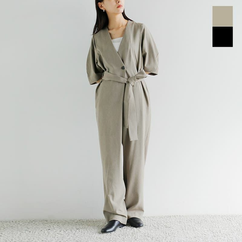 30%OFF】MANOF マノフ スリット ハーフスリーブ オールインワン 89112