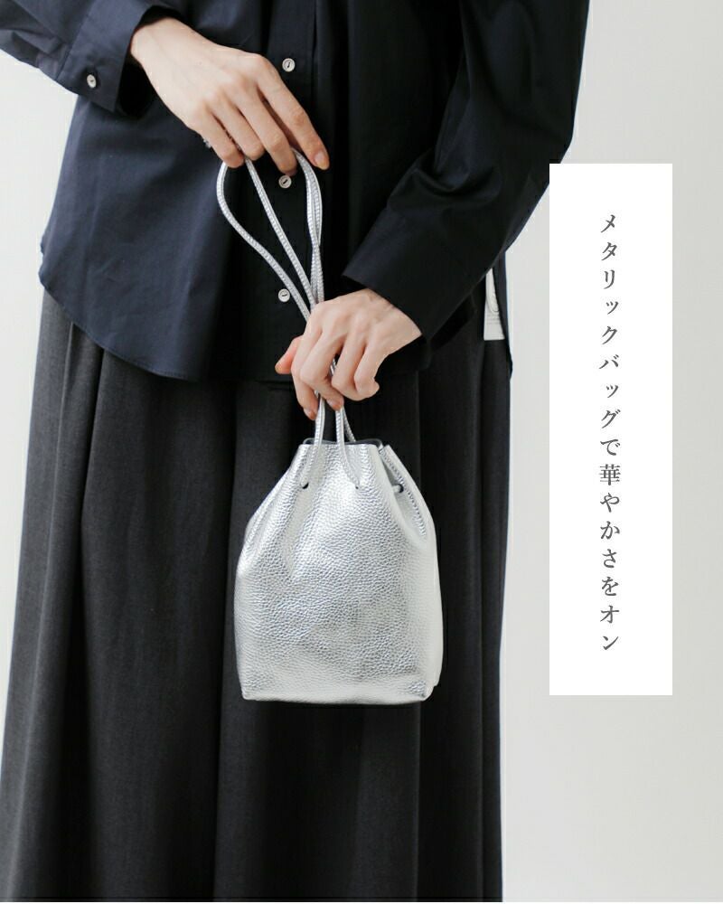 FERCHI フェルチ ドラーロレザー メタリック 巾着 ショルダー バッグ