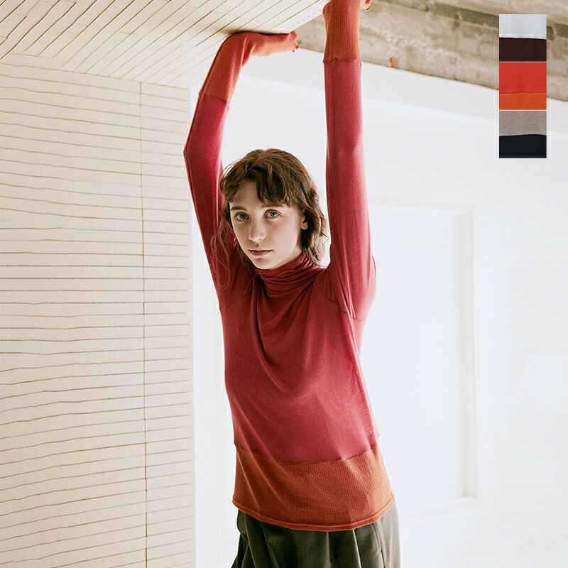 50%OFF】whyto ホワイト カシミヤ シルク カラー ブロック タートル