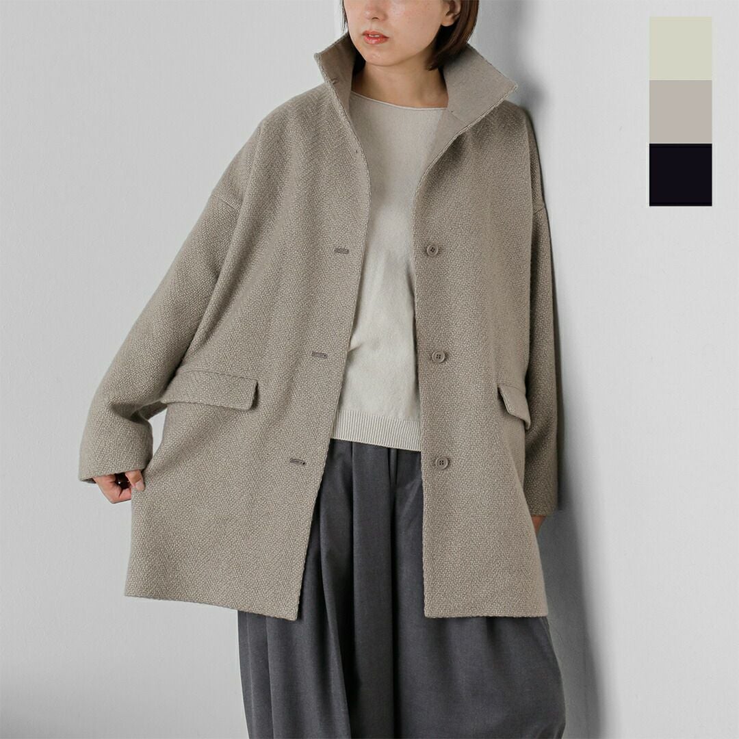 ＊evam eva リブスタンドカラーコート＊ evam eva エヴァムエヴァ shawl collar coat ショールカラー コート