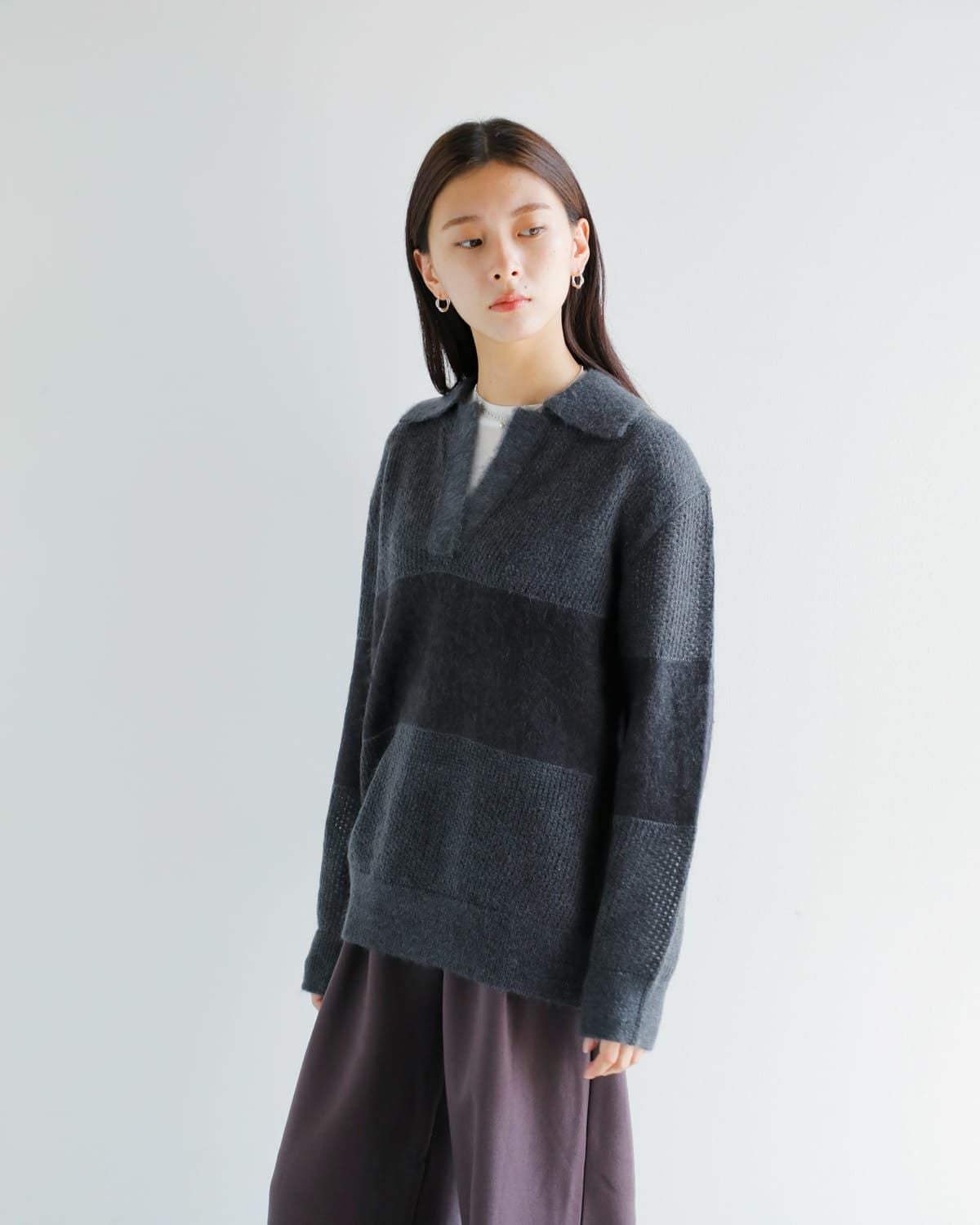 50%OFF】MANOF マノフ モヘア ポロ ニット プルオーバー 89106-2092