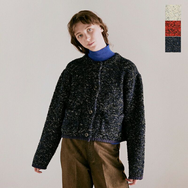 60%OFF】whyto ホワイト ミックス テープヤーン ニット ジャケット