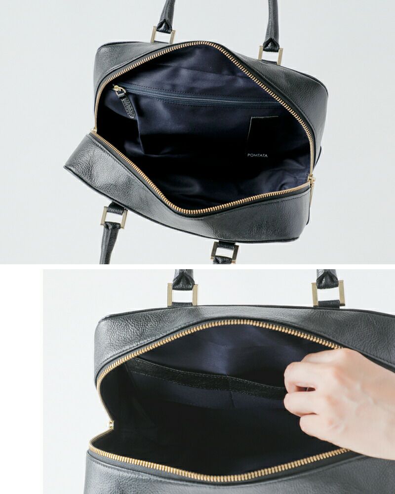 POMTATA ポンタタ カウレザー ボックスシェイプ型 ハンドバッグ “RONE