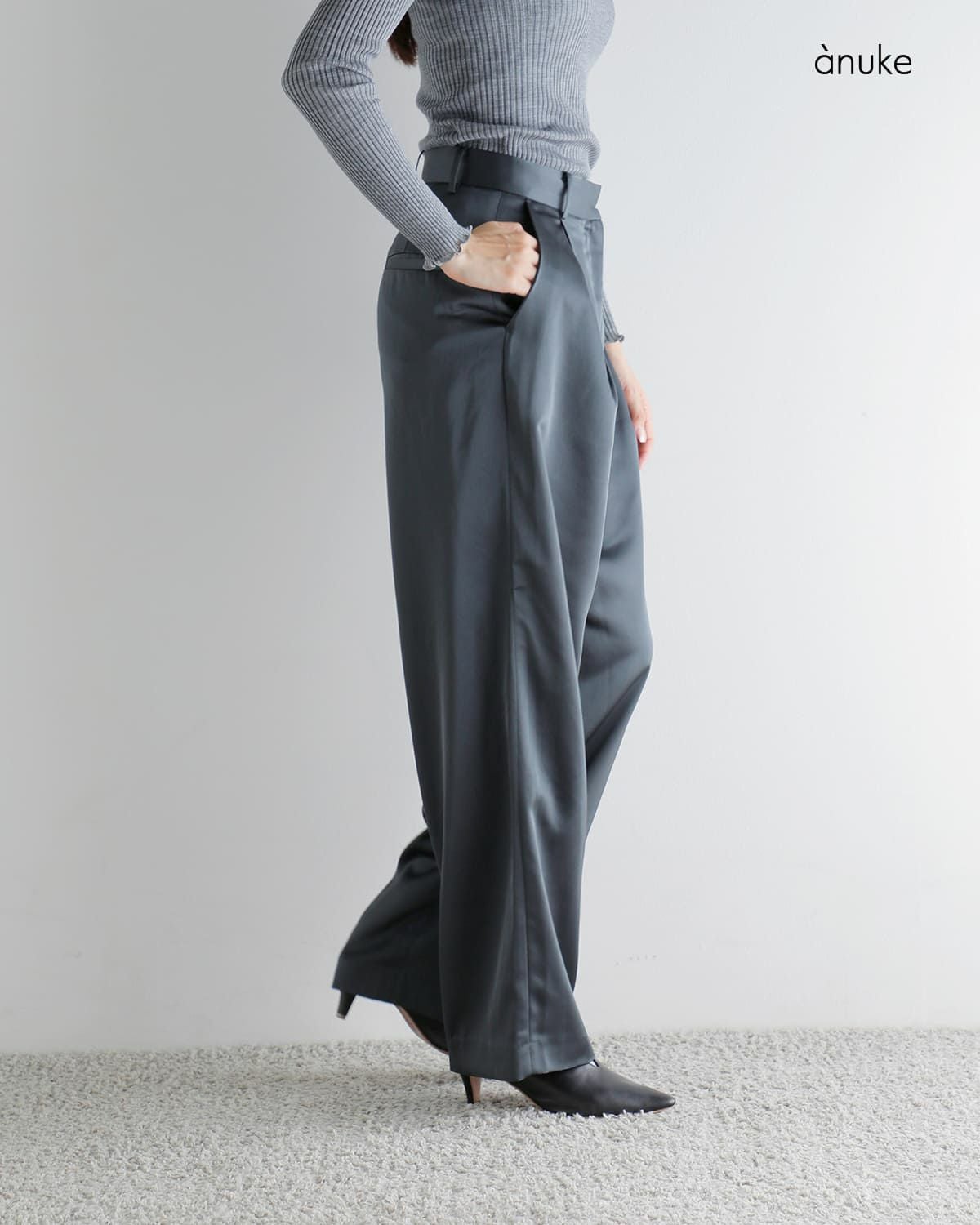 50%OFF】anuke アンヌーク サテン タック パンツ “Satin Tuck Pants