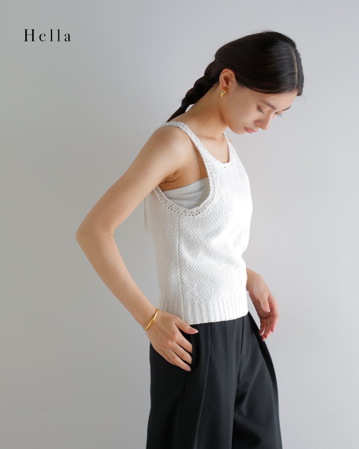 Hella ヘラ クロシェ エッジング サマーニット タンクトップ “CROCHET