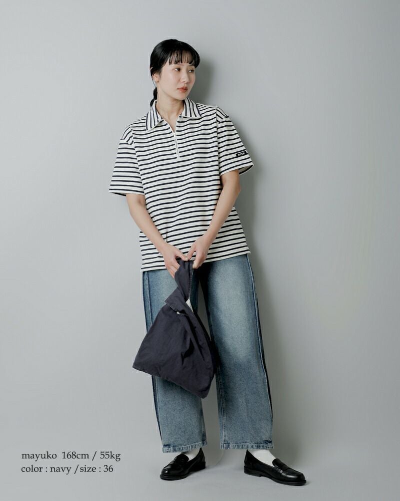 SCYE BASICS サイベーシックス コットン ストライプ ハーフジップ T