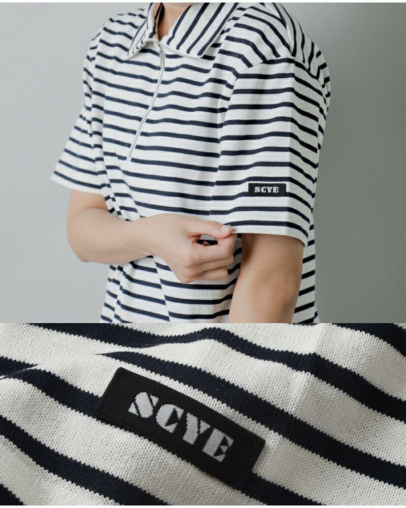 ドゥロワー  サイ　SCYE トップス　ストライプ SCYE BASICS サイベーシックス コットン ストライプ ハーフジップ T