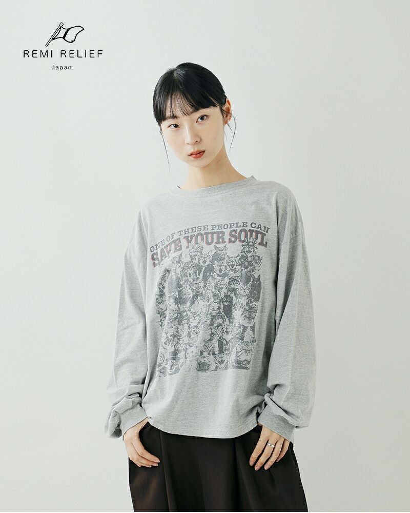 REMI RELIEF / レミレリーフ | ヴィンテージ加工 CELINEロゴ プリントTシャツ | M | グレー | レディース REMI RELIEF（レミ レリーフ） | ヴィンテージ加工 CELINEロゴ