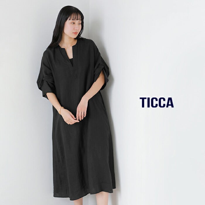 クーポン対象】TICCA ティッカ リネン ツイストスリーブ ワンピース