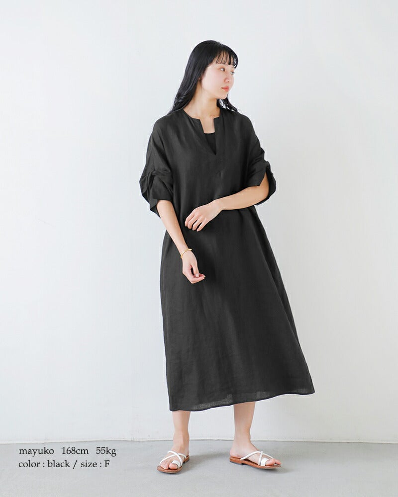 TICCA ティッカ　美品　麻　リネン100% リネンツイストスリーブワンピース TICCA ティッカ リネン ツイストスリーブ ワンピース tbfs-405
