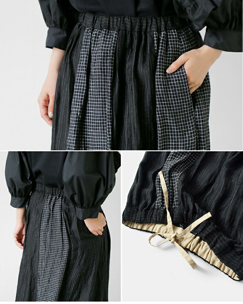 VlasBlomme 麻リネン100 スカートチェック　ポケット　スリット Linen Classical Check コンビネーションスカート | ITEM | Vlas