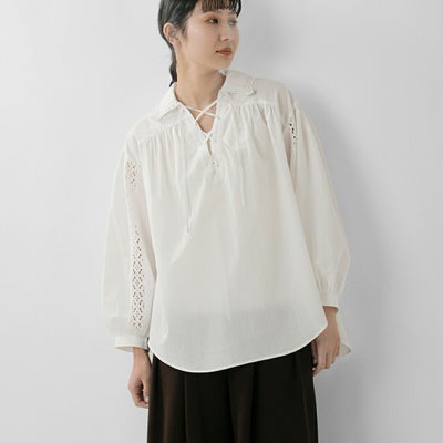 Shinzone シンゾーン コットン レースアップ ブラウス LACE-UP BLOUSE 