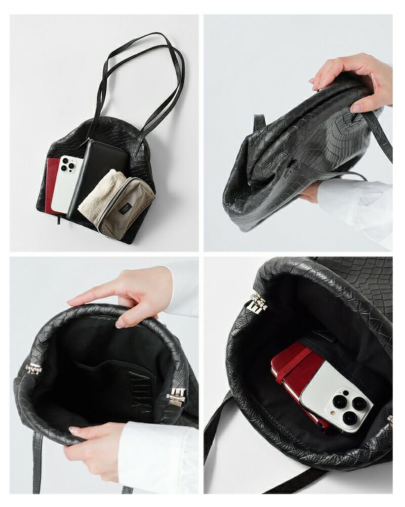 【美品】PONTATA ポンタタ クロコ型押し 2WAY ショルダーバッグ 黒 クーポン対象】POMTATA ポンタタ カウレザークロコ型押し フレーム