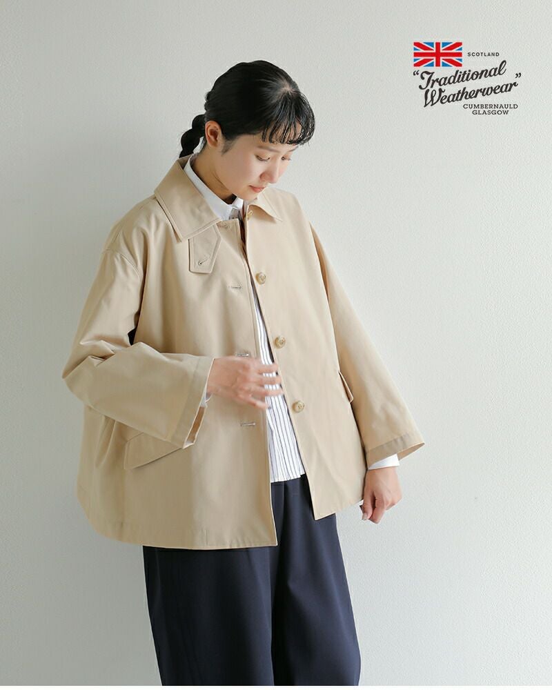 トラディショナルウェザーウェア　リントンノーカラーショート LINTON NO COLLAR SHORT リントン ノーカラー ショート｜ネイビー