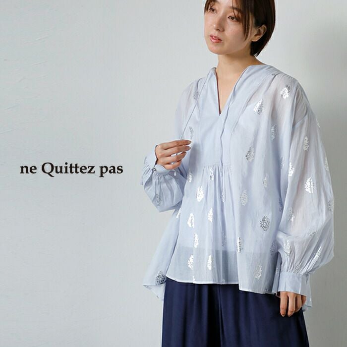 ne Quittez pas ヌキテパ コットンボイル フラワー箔プリント ギャザー