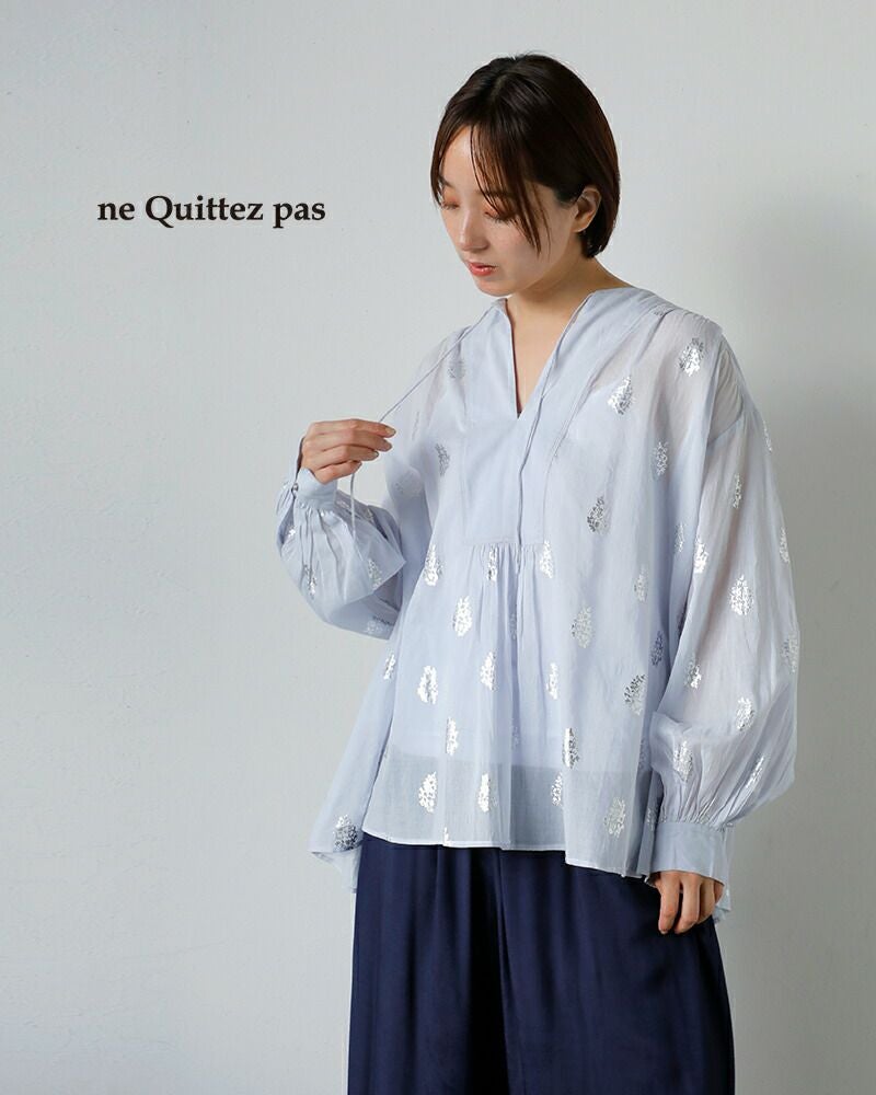 ne Quittez pas ヌキテパ コットンボイル フラワー箔プリント ギャザー