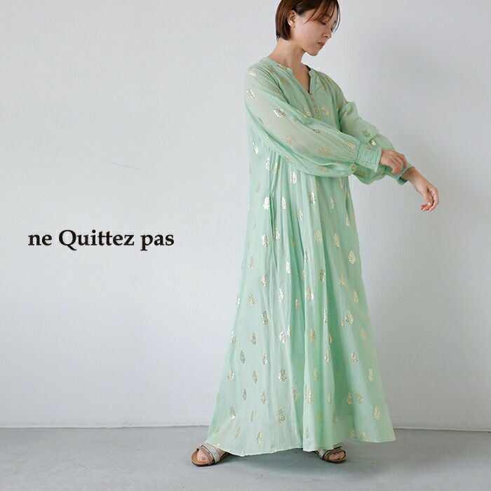 ne Quittez pas コットンボイルアラベスクプリントドレス ne Quittez pas｜コットン ボイル エスニック プリント ギャザー