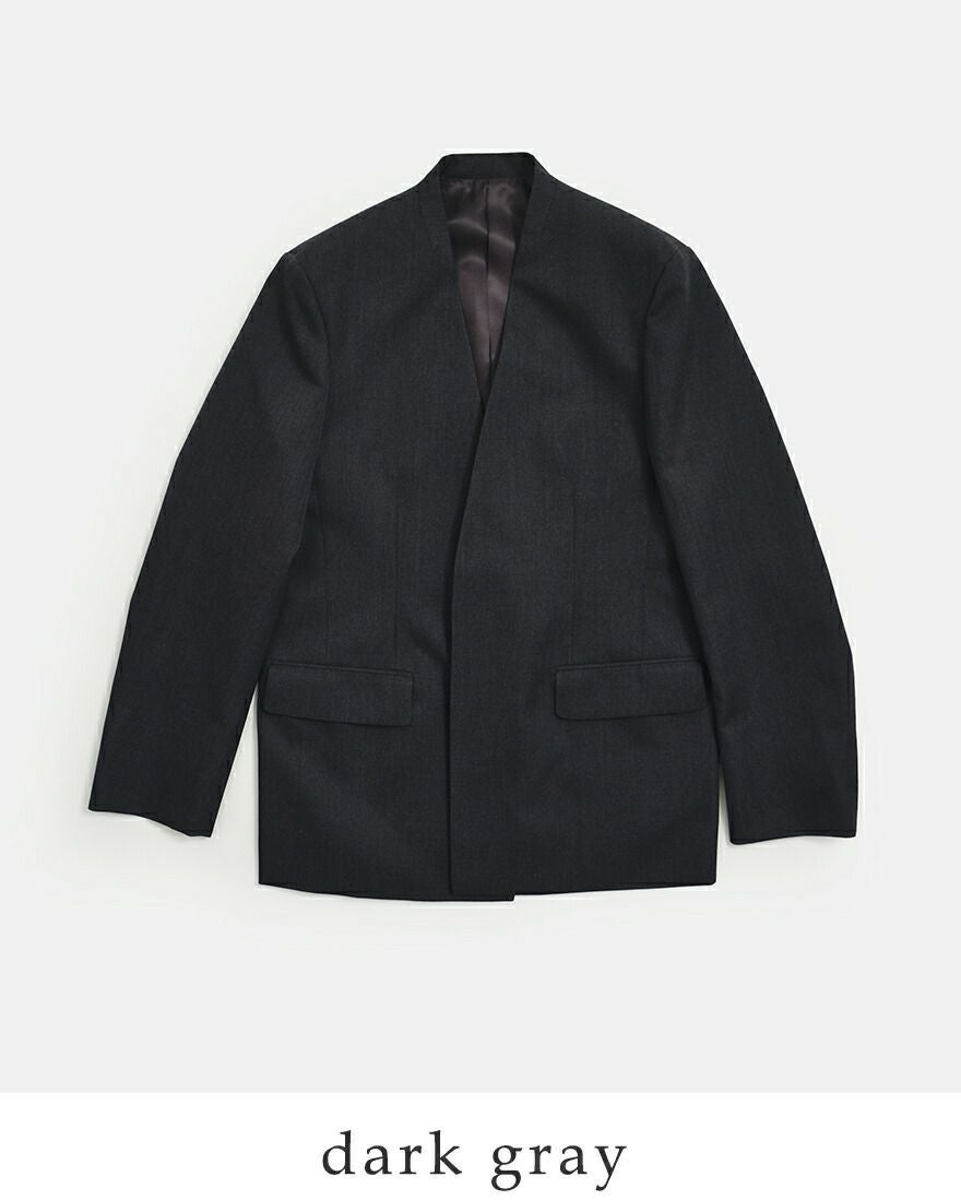 LOEFF ロエフ 高密度 ウール ギャバ ノーカラー ジャケット 8822-2