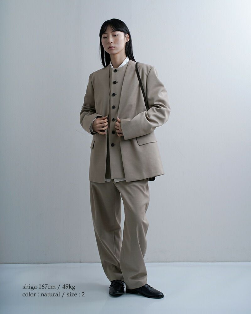 LOEFF ロエフ 高密度 ウール ギャバ ノーカラー ジャケット 8822-2