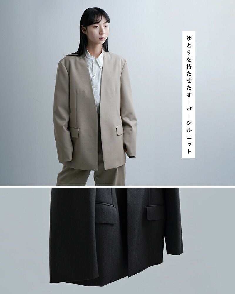 クーポン対象】LOEFF ロエフ 高密度 ウール ギャバ ノーカラー