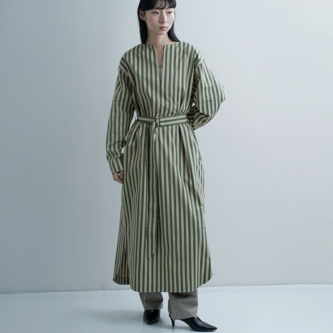 LOEFF ロエフ コットン ストライプ スリットネック シャツドレス