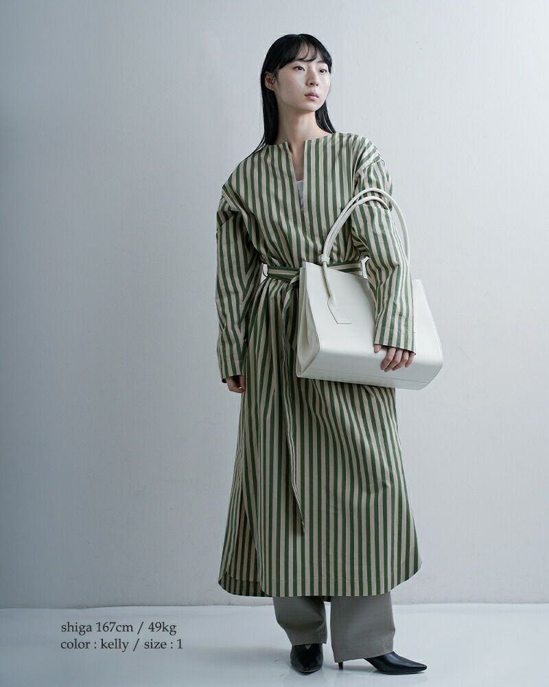 LOEFF ロエフ コットン ストライプ スリットネック シャツドレス