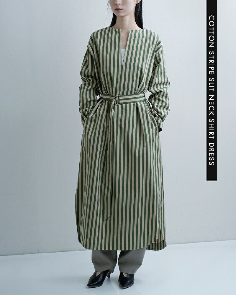 3こ1】【40%OFF】LOEFF ロエフ コットン ストライプ スリットネック
