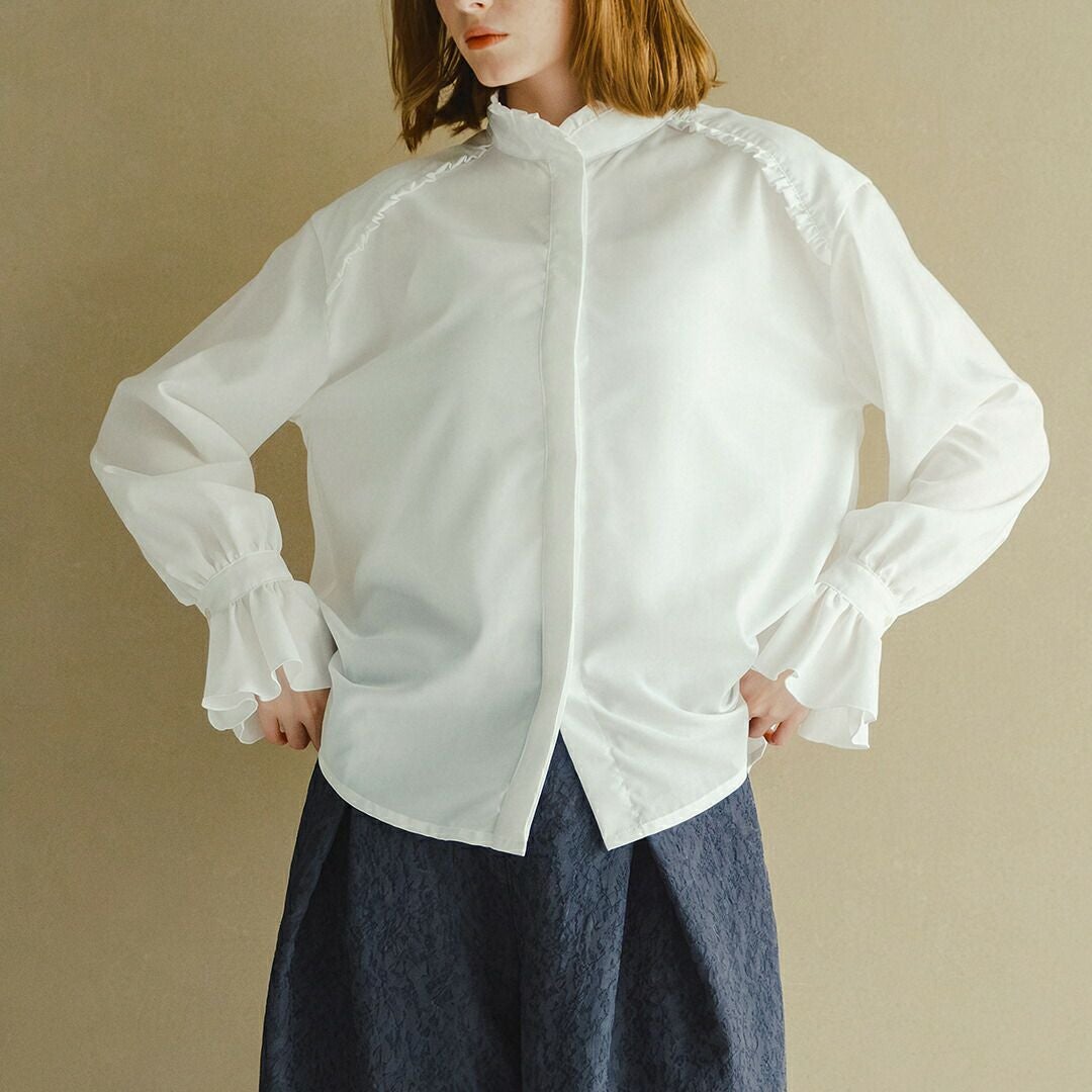 whyto ホワイト スタンドフリルカラー ブラウス “stand frill collar