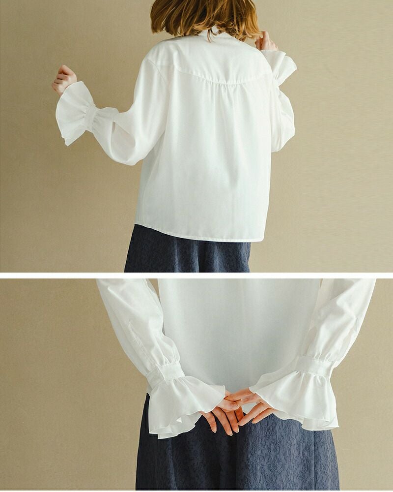 40%OFF】whyto ホワイト スタンドフリルカラー ブラウス “stand frill