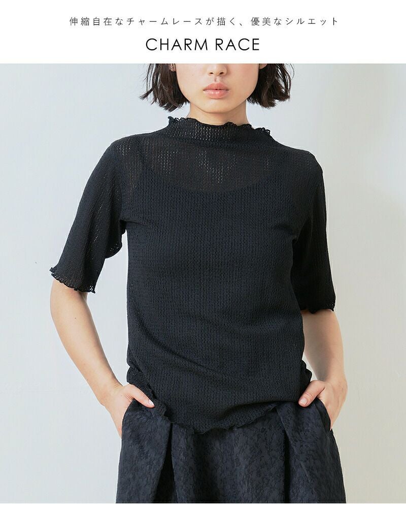 whyto ホワイト メロウモックネック シアー レース ブラウス “sheer