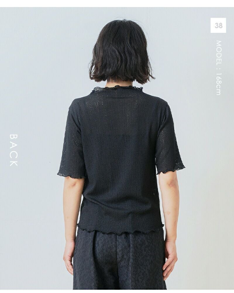 whyto ホワイト メロウモックネック シアー レース ブラウス “sheer