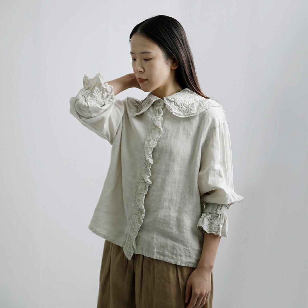 Gauze# ガーゼ リネンアンティーク フリルブラウス ameri ANTIQUE