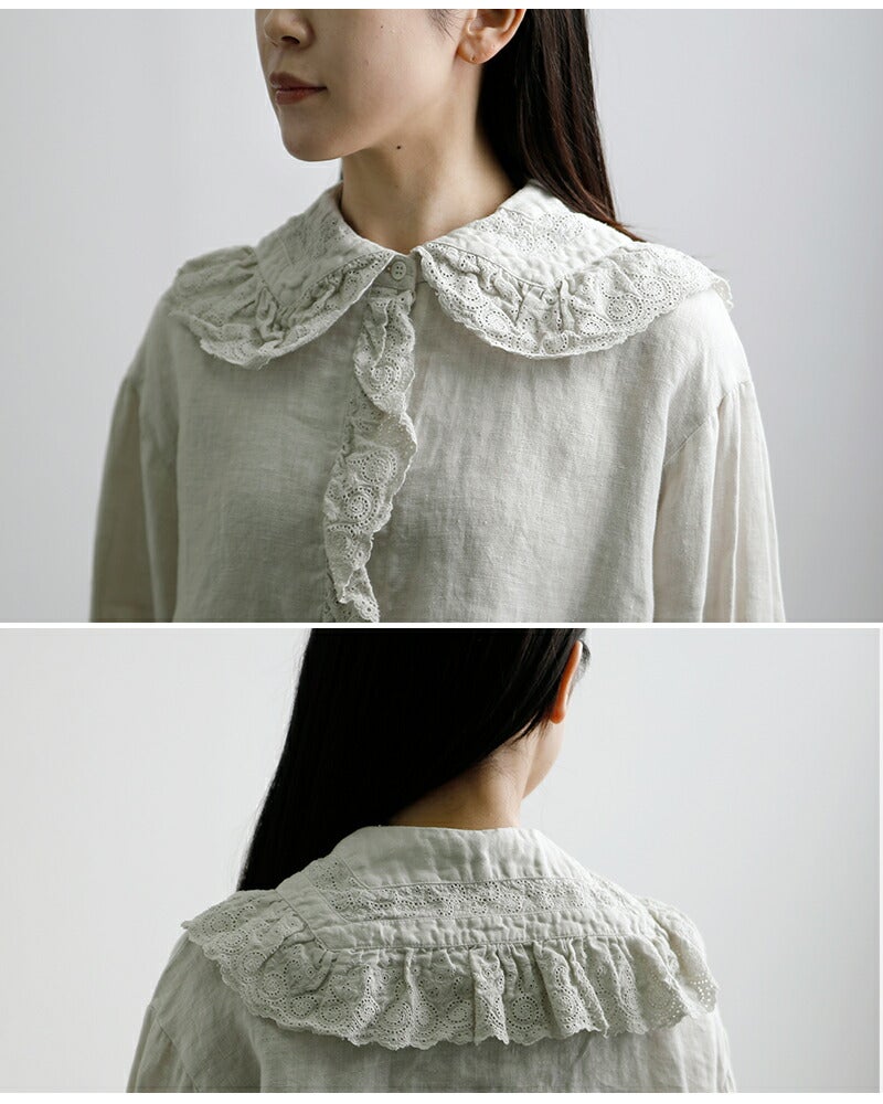 Gauze# ガーゼ リネンアンティーク フリルブラウス ameri ANTIQUE