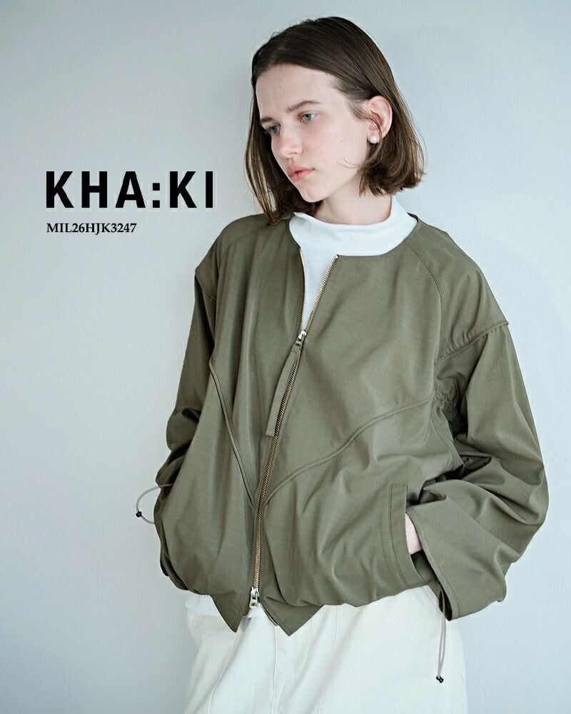 kha:ki カーキ ドライタッチシャンブレー ノーカラーブルゾン