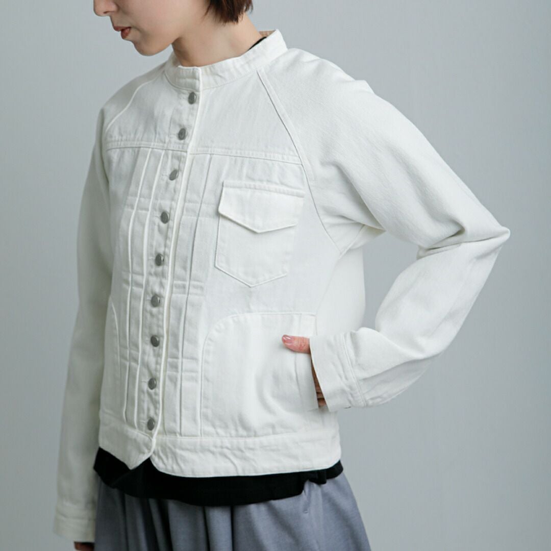 si si si comfort ホワイト デニムジャケット スタンドカラー Si-Si-Si スースースー デニム バンドカラー ジャケット BASIC DENIM