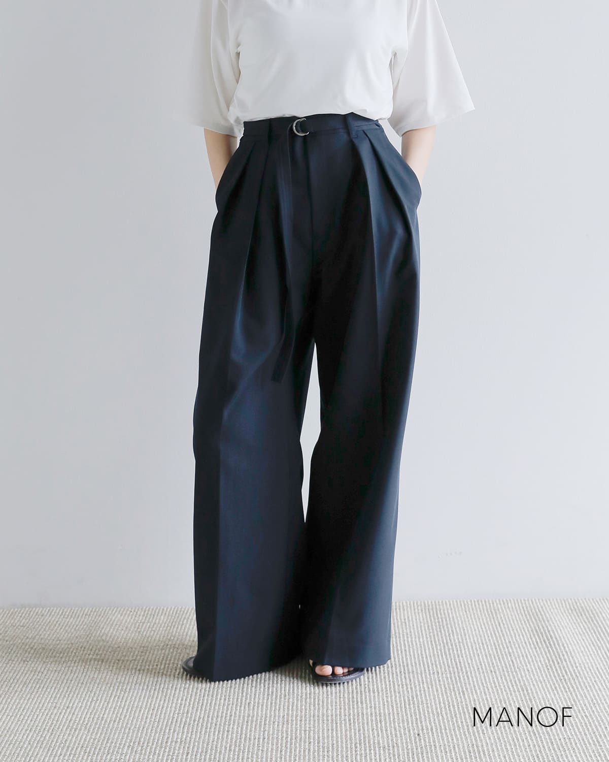 3こ1】【30%OFF】MANOF マノフ ベルト付き タックイン ワイドパンツ