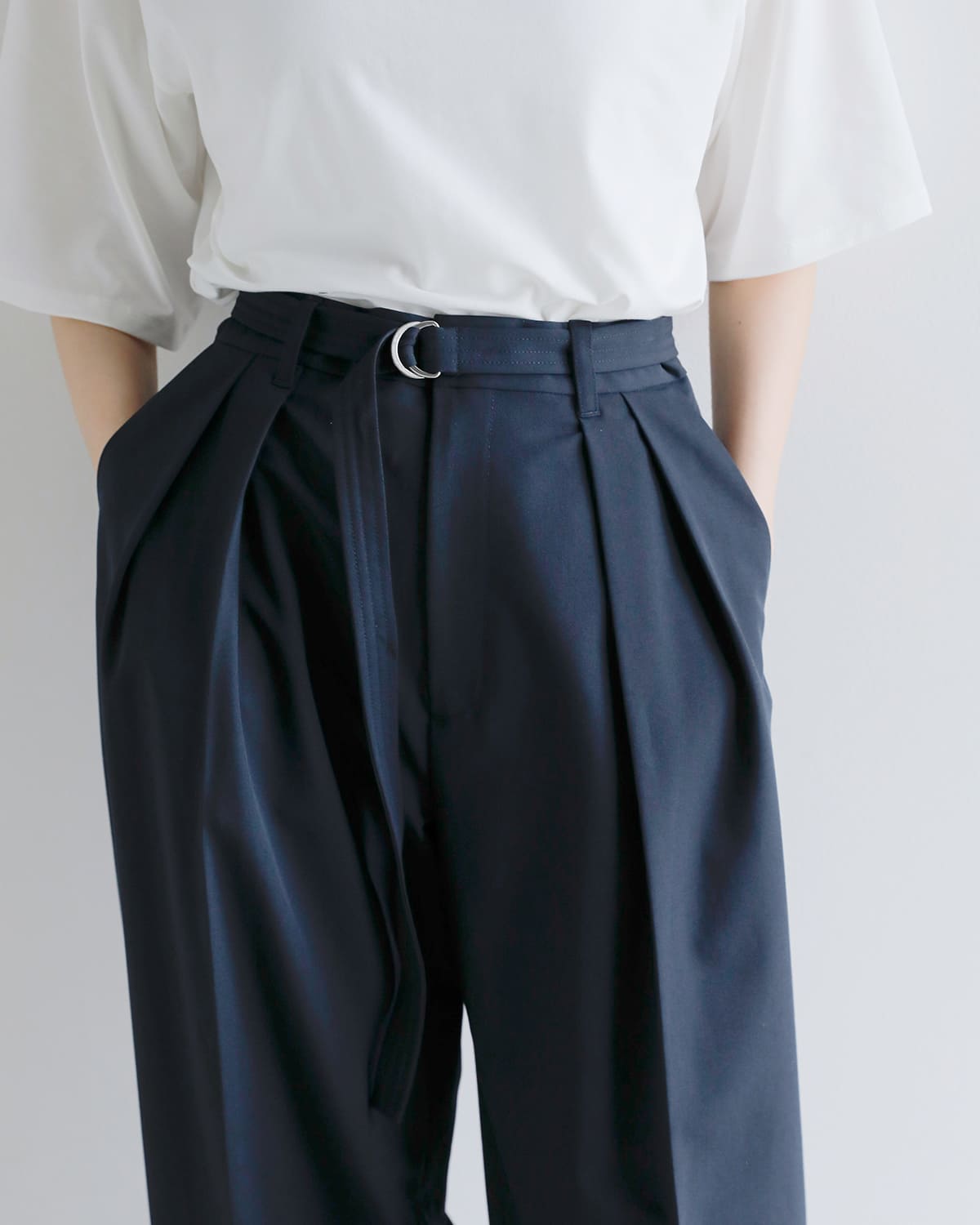 30%OFF】MANOF マノフ ベルト付き タックイン ワイドパンツ 80110-7043