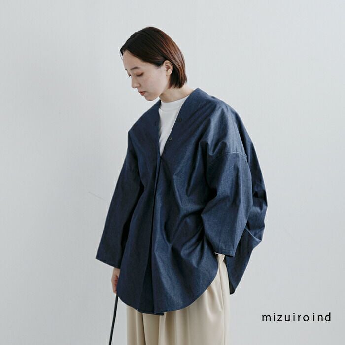 30%OFF】mizuiro ind ミズイロインド コットン Vネック デニム シャツ
