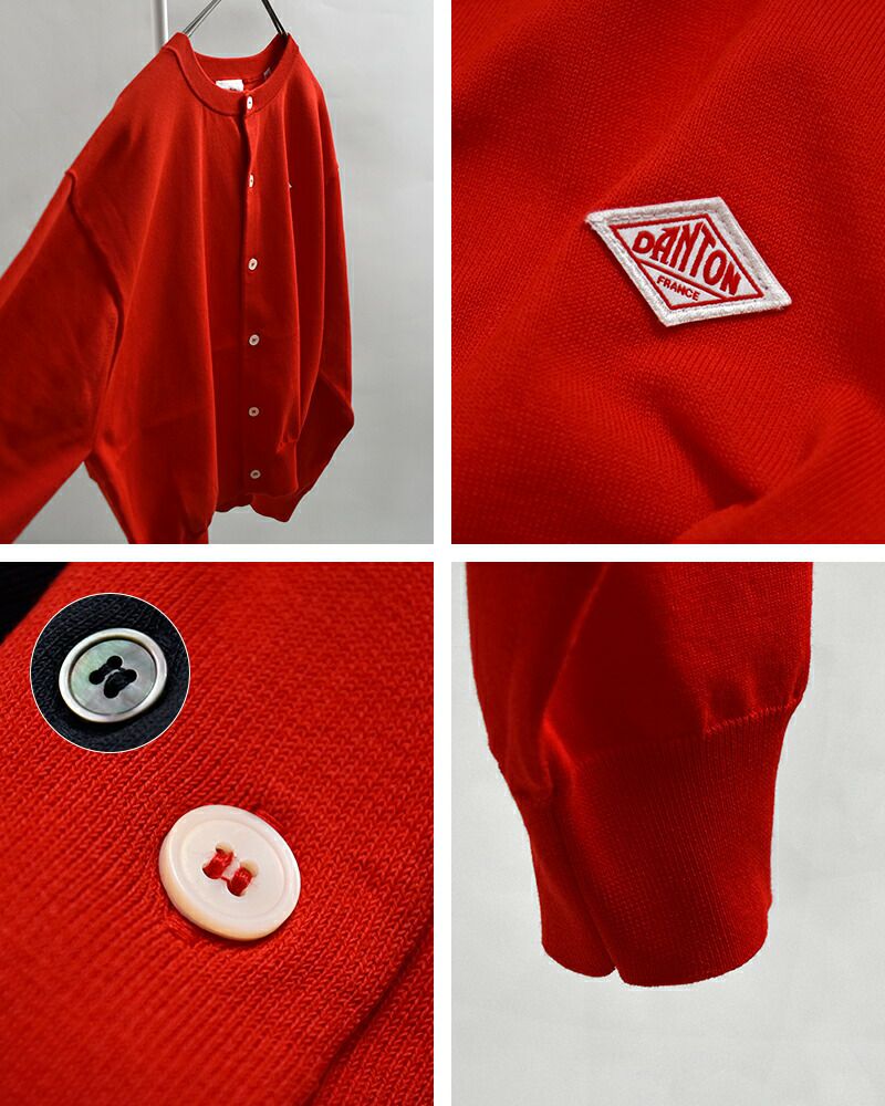 DANTON 赤 カーディガン サイズ34 DANTON(ダントン)CREW NECK CARDIGAN(クルーネックカーディガン