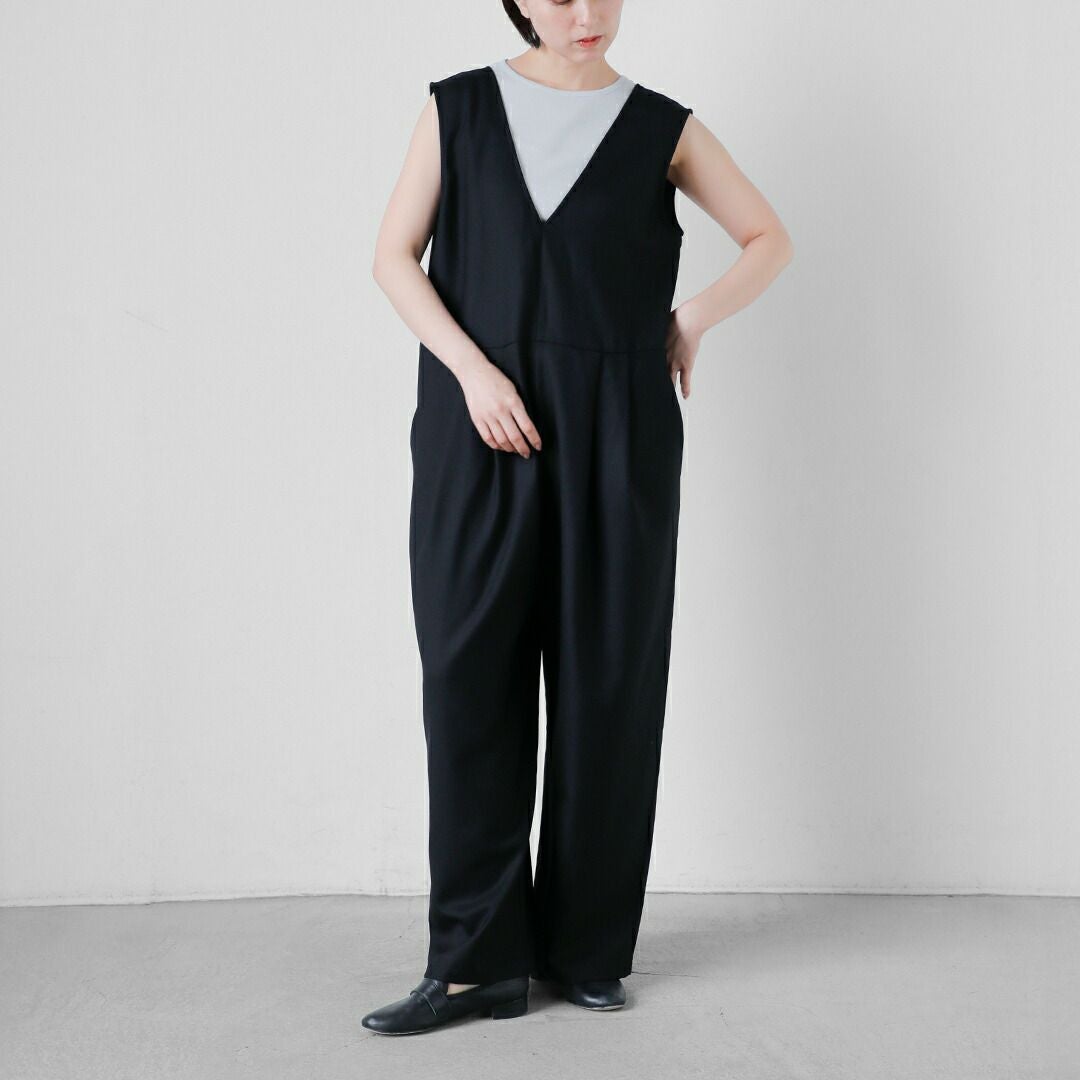 evam eva エヴァムエヴァ ウール Vネック オールインワン e261t016