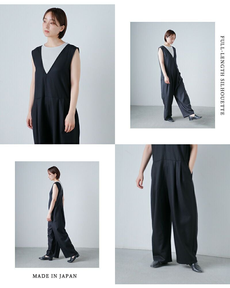 evam eva エヴァムエヴァ ウール Vネック オールインワン e261t016