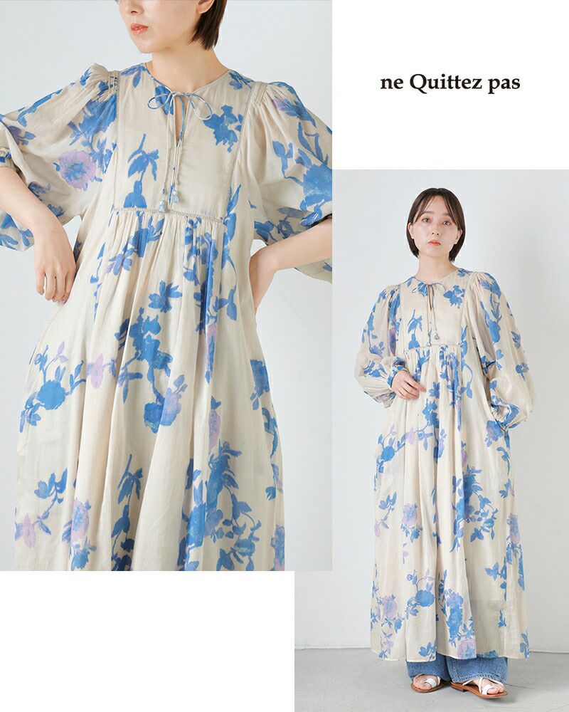ne Quittez pas ヌキテパ コットンボイル ローズプリント ハンド