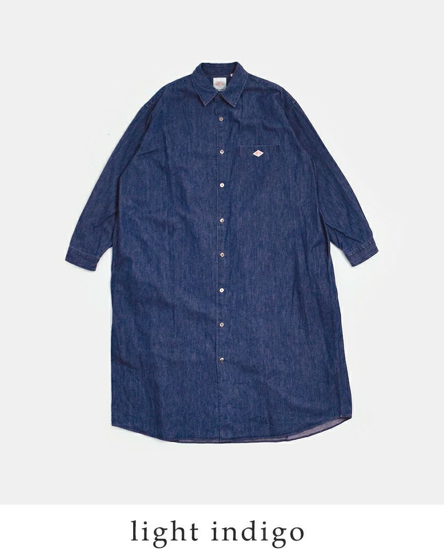 DANTON ダントン　シャツワンピース　インディゴ DANTON ダントン インディゴダンガリー レギュラーカラー ロングシャツ